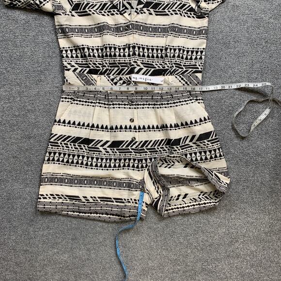 Maisie Romper Womens L Large White Black Aztec Short Sleeve Button Up Gauzy - Picture 6 of 11